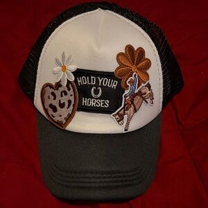 Hold Your Horses Patch Trucker Hat - Black & White
